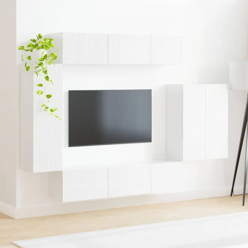 TV sieninio kabineto komplektas 6 pcs Aukštai blizganti balta