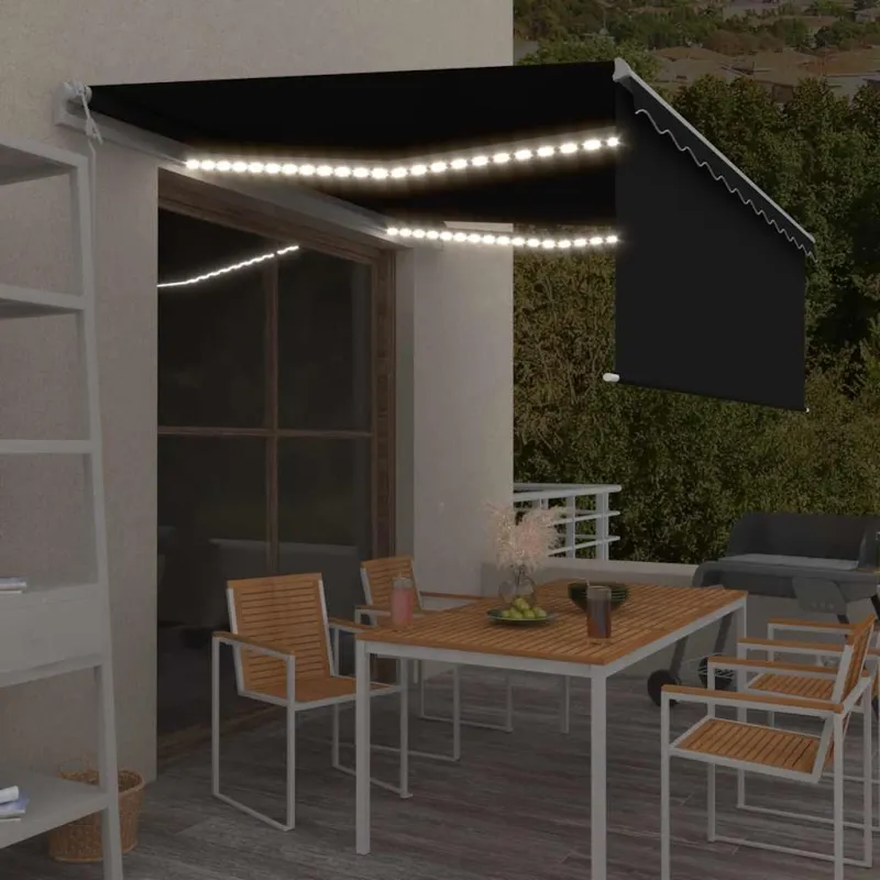Markizė su uždanga/LED/vėjo jutikliu, antracito, 4,5x3m
