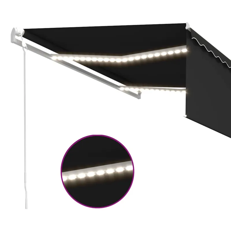 Markizė su uždanga/LED/vėjo jutikliu, antracito, 4,5x3m