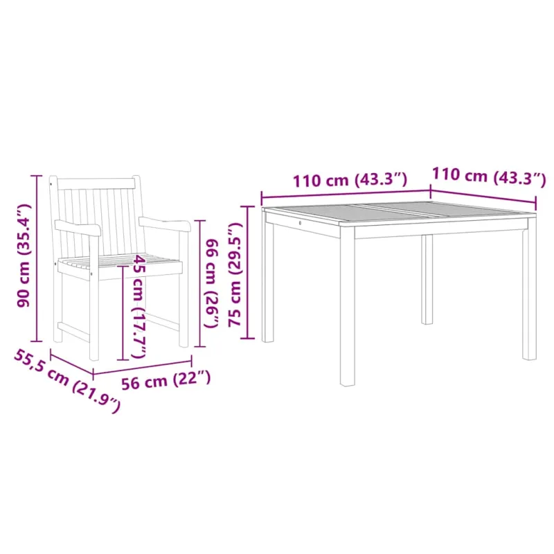 Sodo valgomojo komplektas 3 pcs Ruda Akacijos medienos masyvas