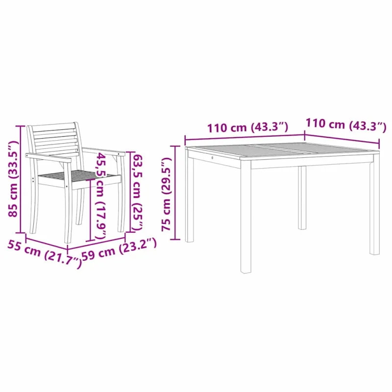 Sodo valgomojo komplektas 3 pcs Ruda Kietos akacijos mediena