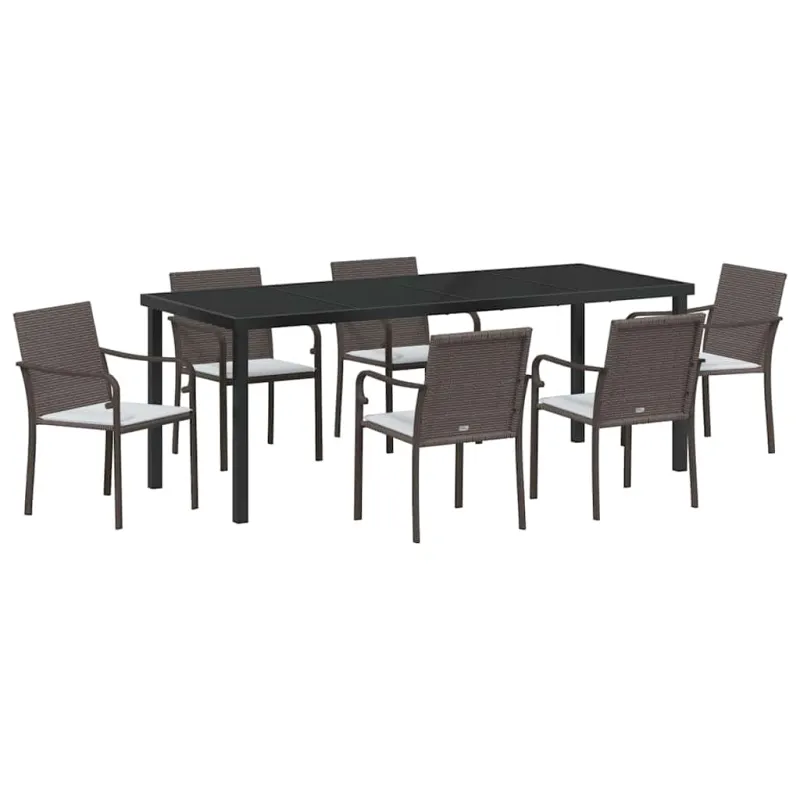 Sodo valgomojo komplektas 7 pcs Ruda ir juoda PE ratanas