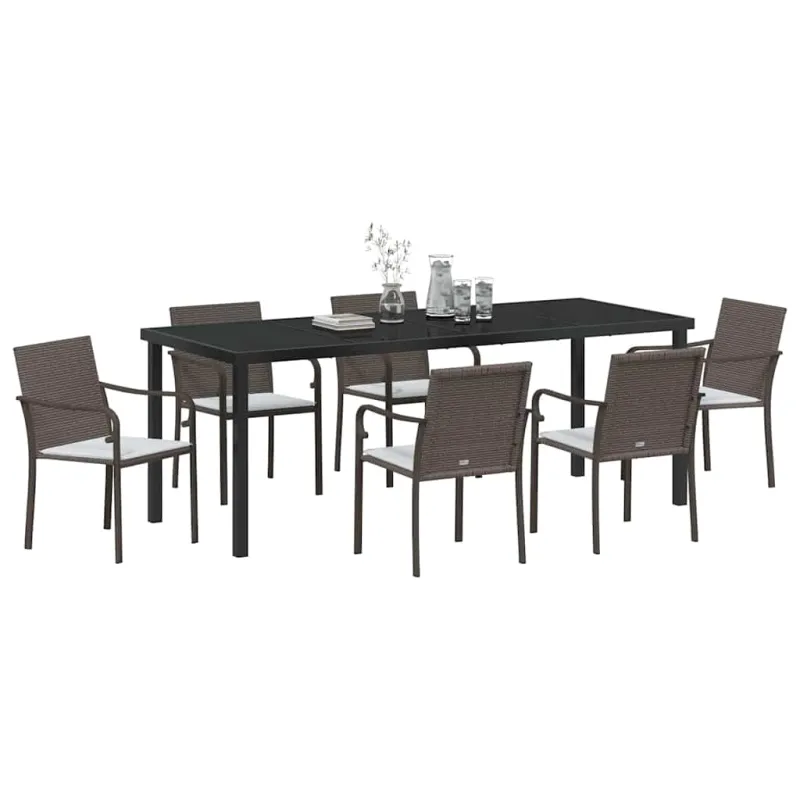 Sodo valgomojo komplektas 7 pcs Ruda ir juoda PE ratanas