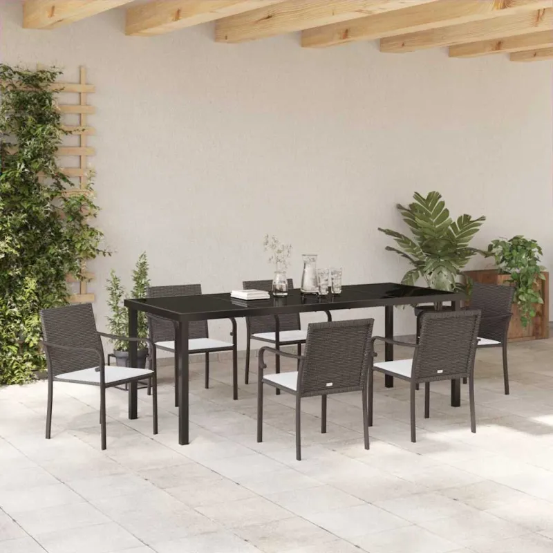Sodo valgomojo komplektas 7 pcs Ruda ir juoda PE ratanas