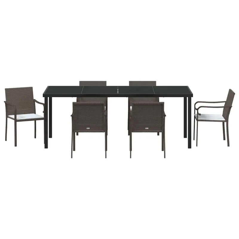 Sodo valgomojo komplektas 7 pcs Ruda ir juoda PE ratanas