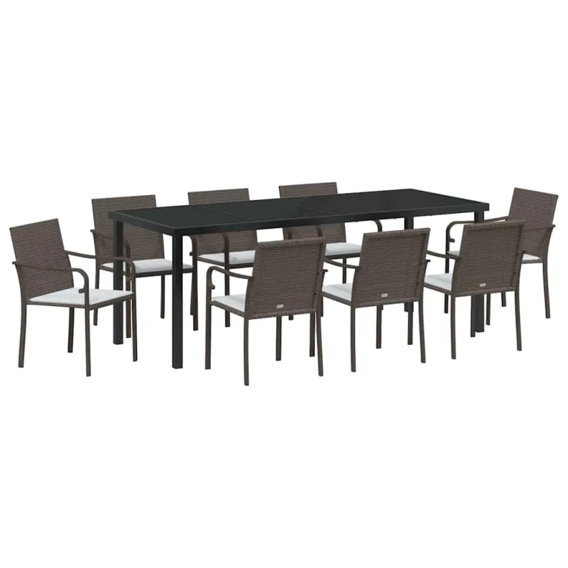 Sodo valgomojo komplektas 9 pcs Ruda ir juoda PE ratanas