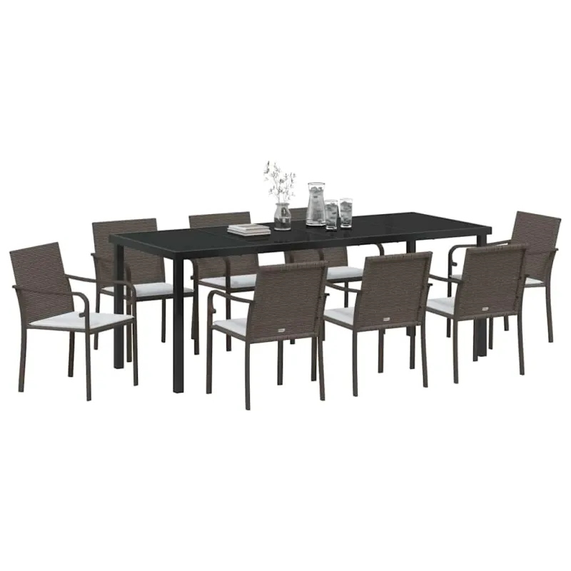 Sodo valgomojo komplektas 9 pcs Ruda ir juoda PE ratanas