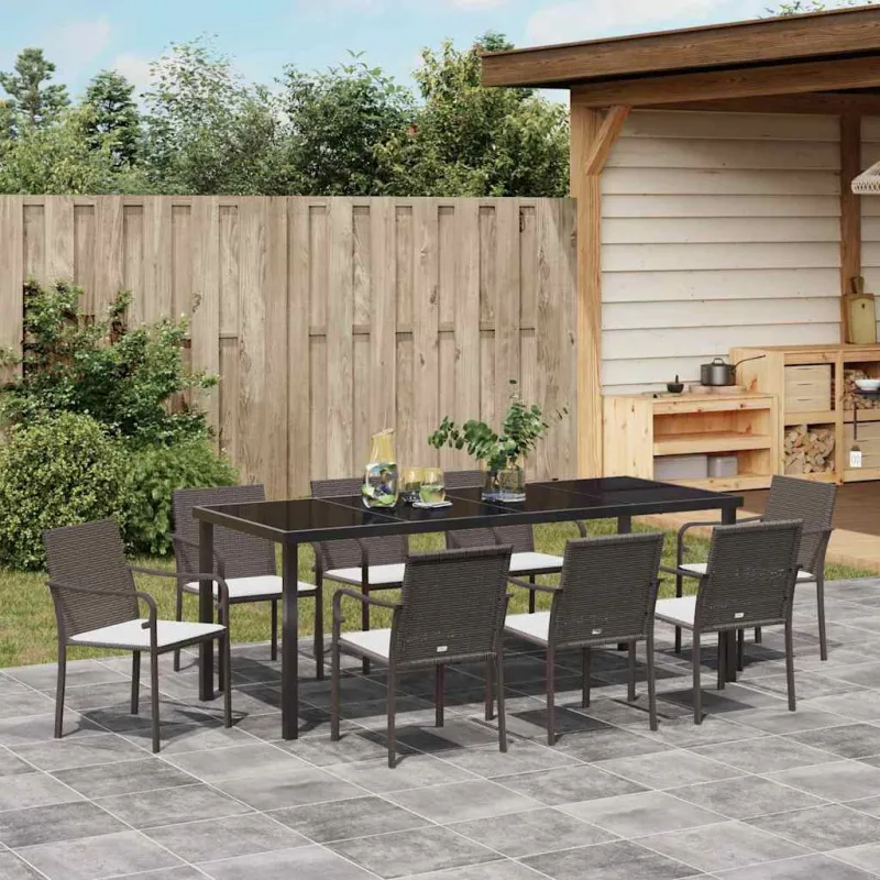Sodo valgomojo komplektas 9 pcs Ruda ir juoda PE ratanas