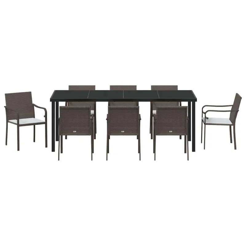 Sodo valgomojo komplektas 9 pcs Ruda ir juoda PE ratanas