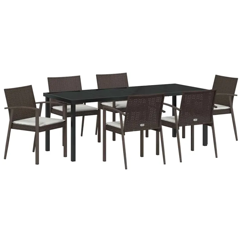 Sodo valgomojo komplektas 7 pcs Ruda ir juoda PE ratanas