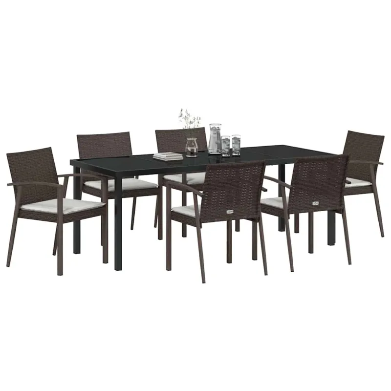 Sodo valgomojo komplektas 7 pcs Ruda ir juoda PE ratanas