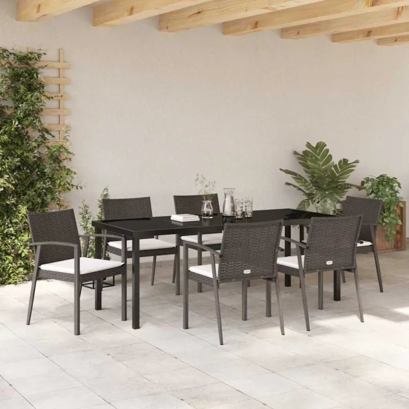 Sodo valgomojo komplektas 7 pcs Ruda ir juoda PE ratanas