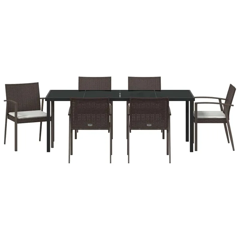 Sodo valgomojo komplektas 7 pcs Ruda ir juoda PE ratanas