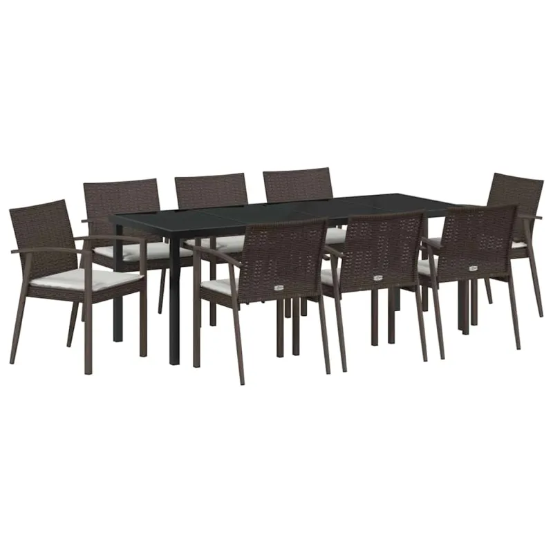 Sodo valgomojo komplektas 9 pcs Ruda ir juoda PE ratanas