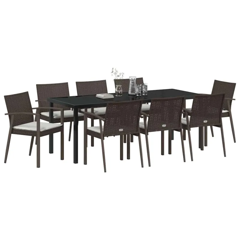 Sodo valgomojo komplektas 9 pcs Ruda ir juoda PE ratanas