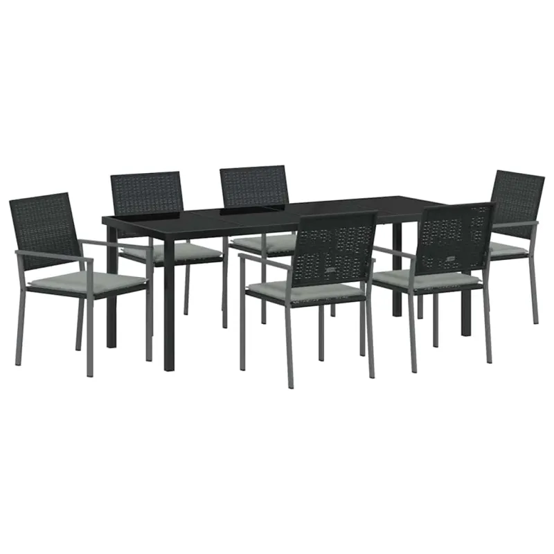 Sodo valgomojo komplektas 7 pcs Juoda ir šviesiai pilka