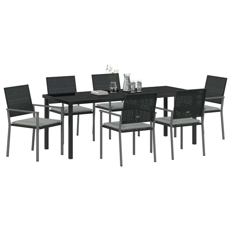 Sodo valgomojo komplektas 7 pcs Juoda ir šviesiai pilka