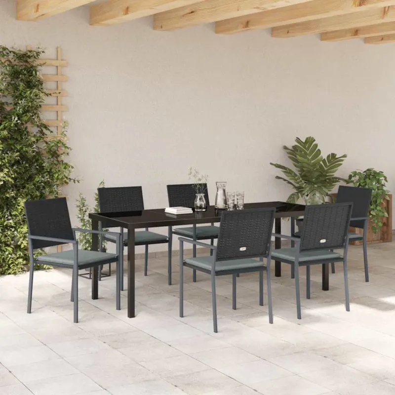Sodo valgomojo komplektas 7 pcs Juoda ir šviesiai pilka