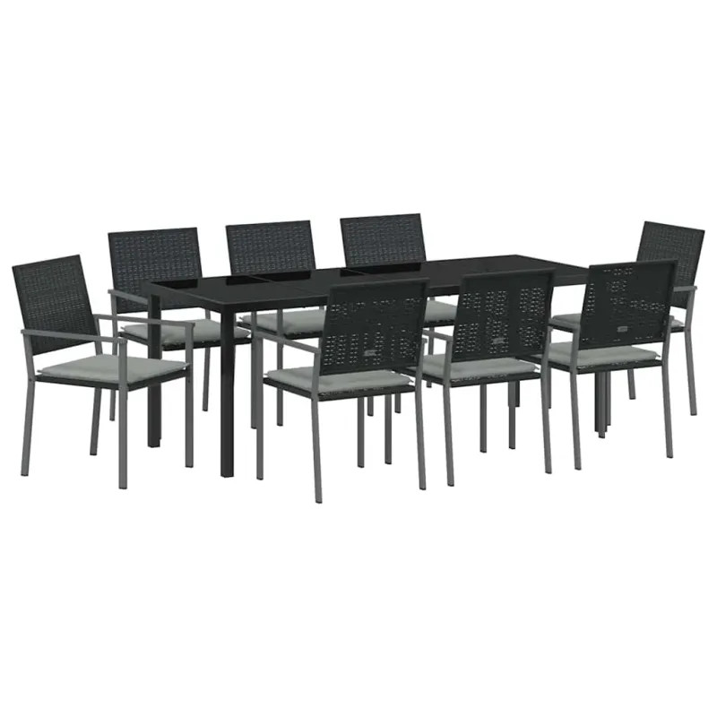 Sodo valgomojo komplektas 9 pcs Juoda ir šviesiai pilka