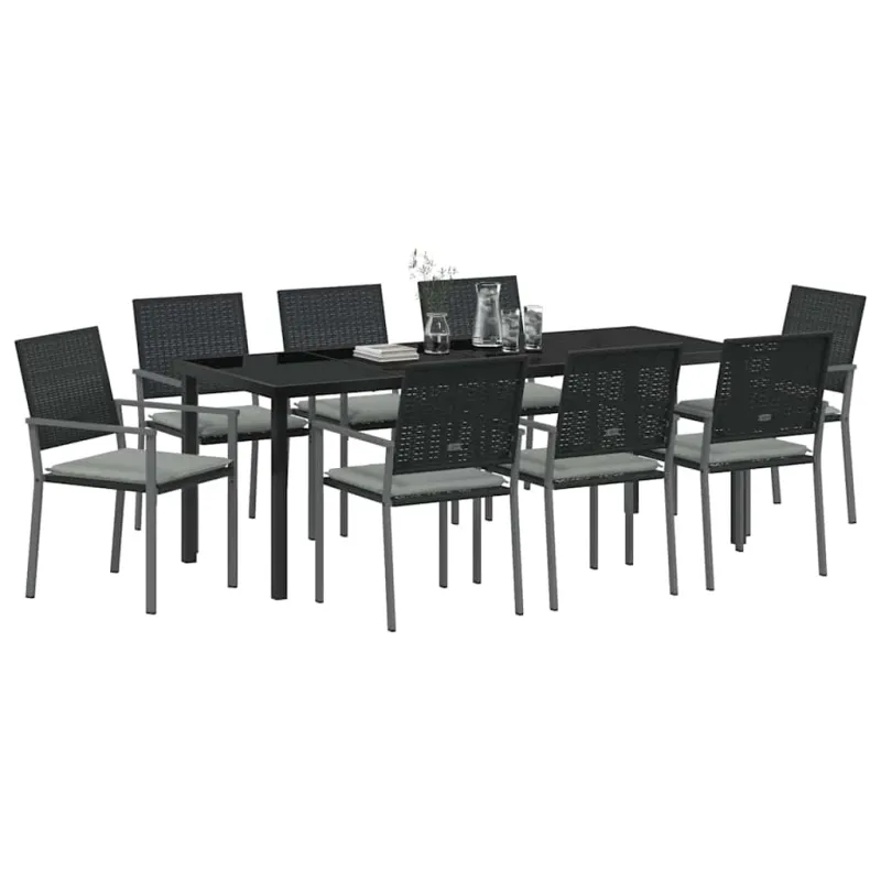 Sodo valgomojo komplektas 9 pcs Juoda ir šviesiai pilka