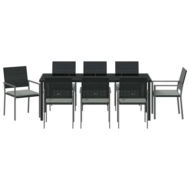 Sodo valgomojo komplektas 9 pcs Juoda ir šviesiai pilka
