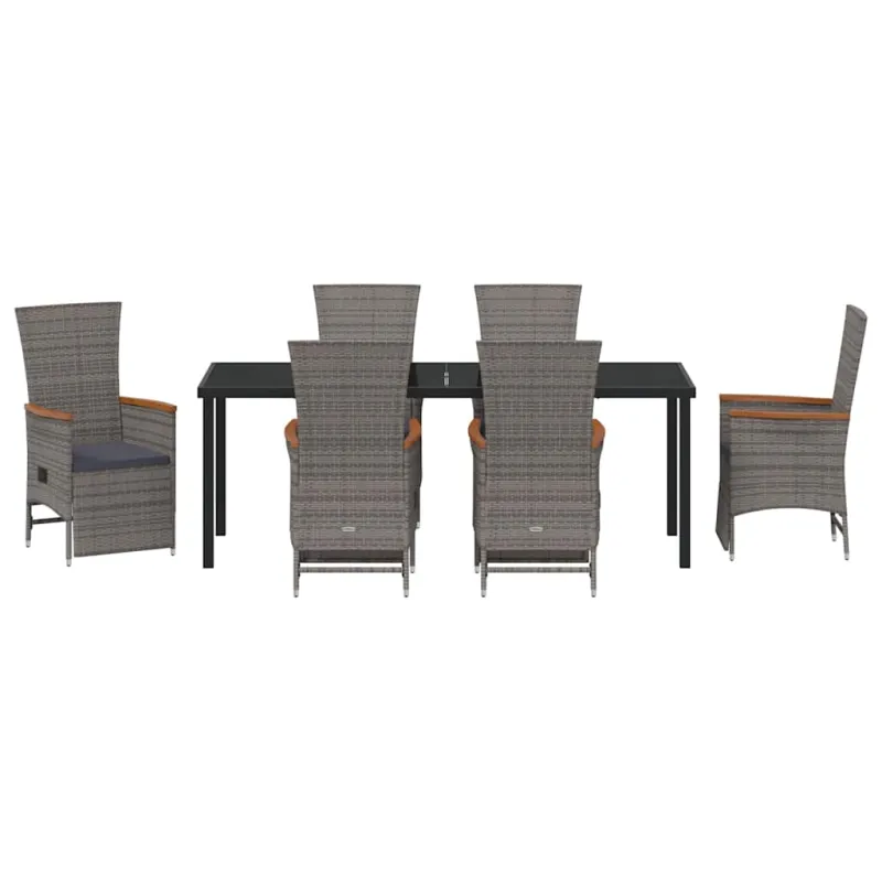 Sodo valgomojo komplektas su pagalve 7 pcs Pilka poliratanas