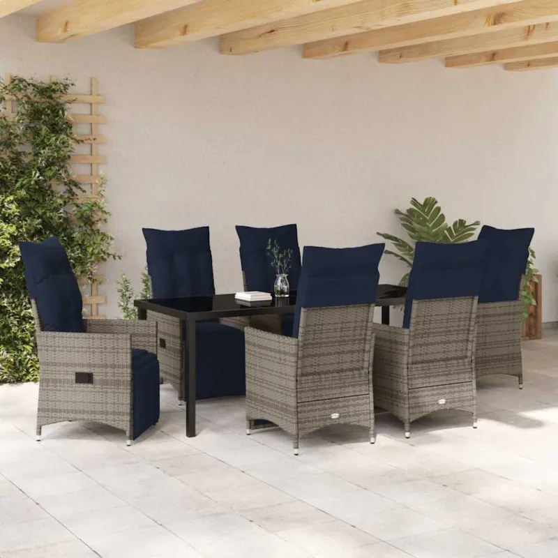 Stalo ir kėdžių komplektas su pagalve 7 pcs Pilka PE ratanas
