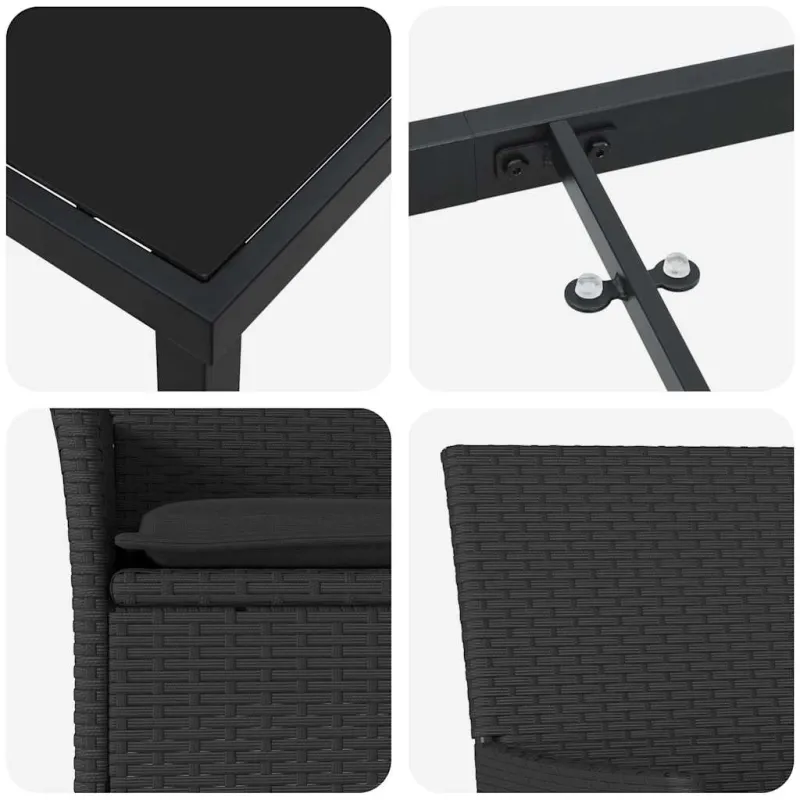 Sodo valgomojo komplektas su pagalve 7 pcs Juoda poliratanas
