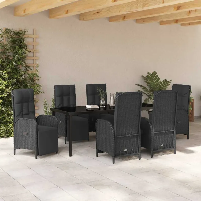 Sodo valgomojo komplektas su pagalve 7 pcs Juoda poliratanas