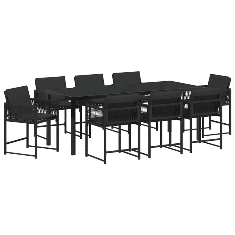 Sodo valgomojo komplektas 9 pcs Juoda poliratanas