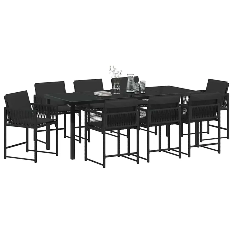 Sodo valgomojo komplektas 9 pcs Juoda poliratanas