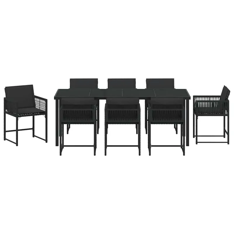 Sodo valgomojo komplektas 9 pcs Juoda poliratanas
