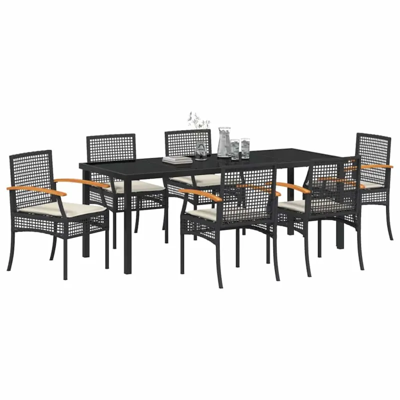 Sodo valgomojo komplektas su pagalve 7 pcs Juoda Ratanas