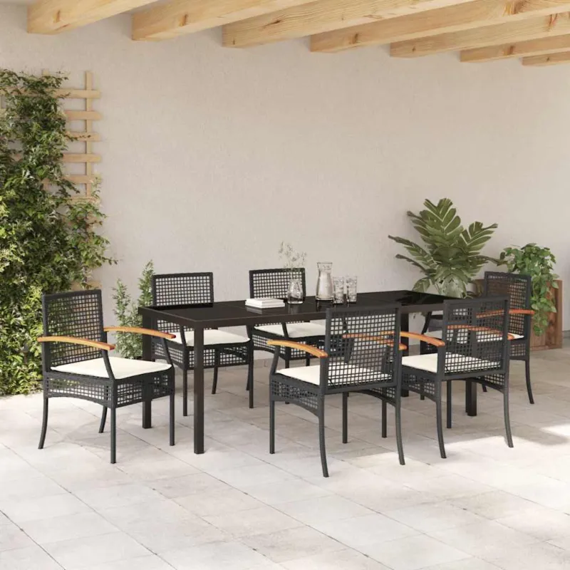 Sodo valgomojo komplektas su pagalve 7 pcs Juoda Ratanas
