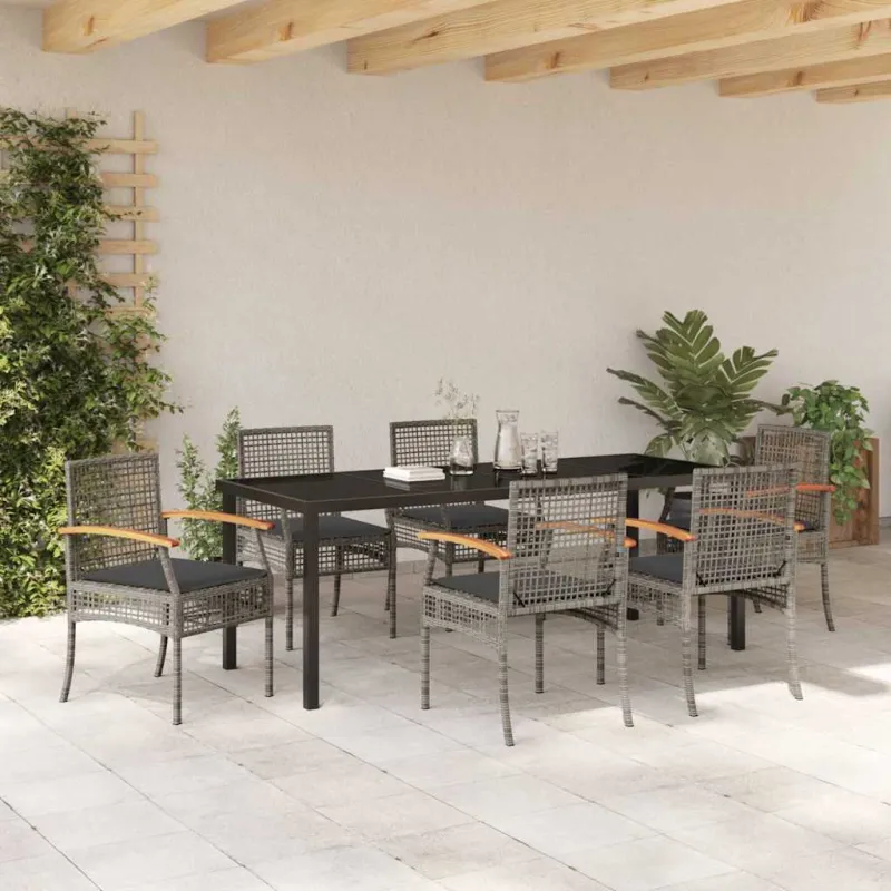 Sodo valgomojo komplektas 7 pcs Pilka ir juoda Ratanas