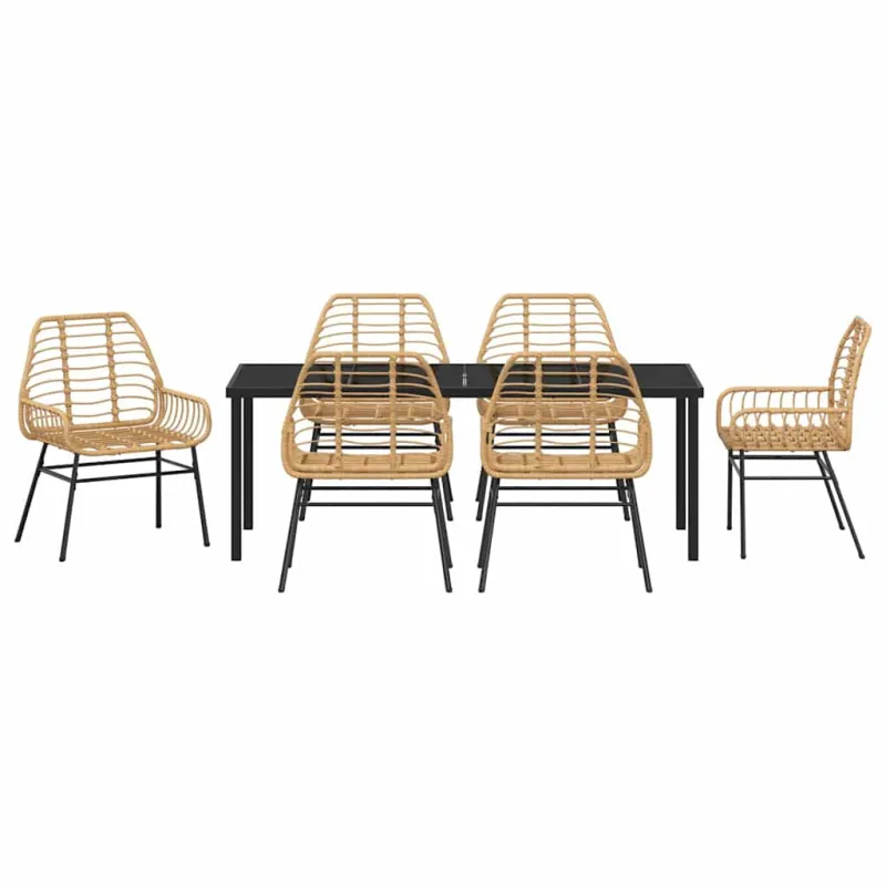 Sodo valgomojo komplektas 7 pcs Ruda poliratanas