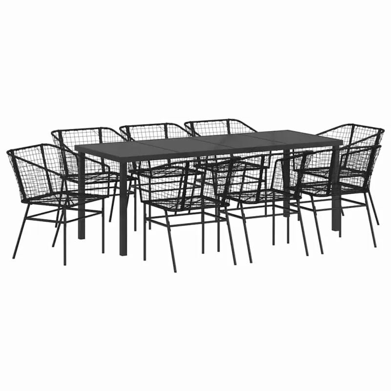 Sodo valgomojo komplektas 9 pcs Juoda poliratanas