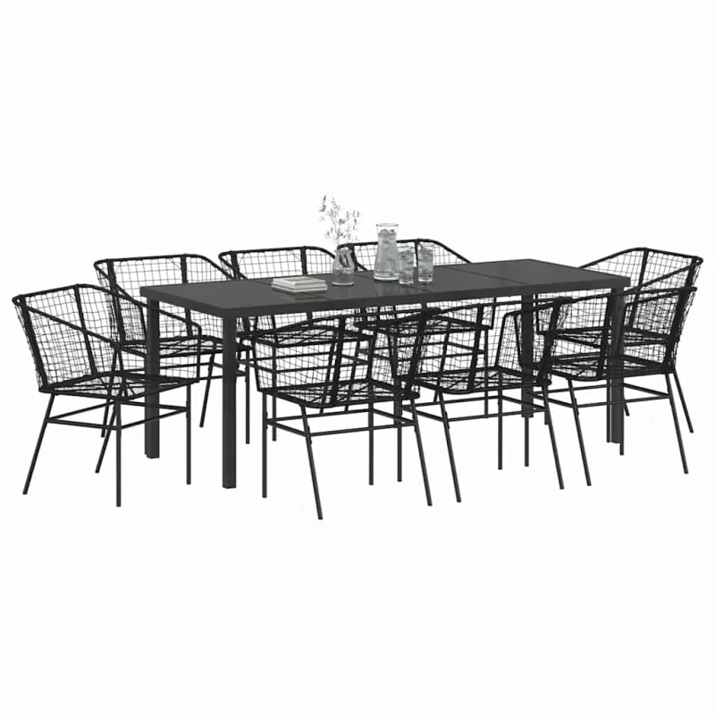 Sodo valgomojo komplektas 9 pcs Juoda poliratanas