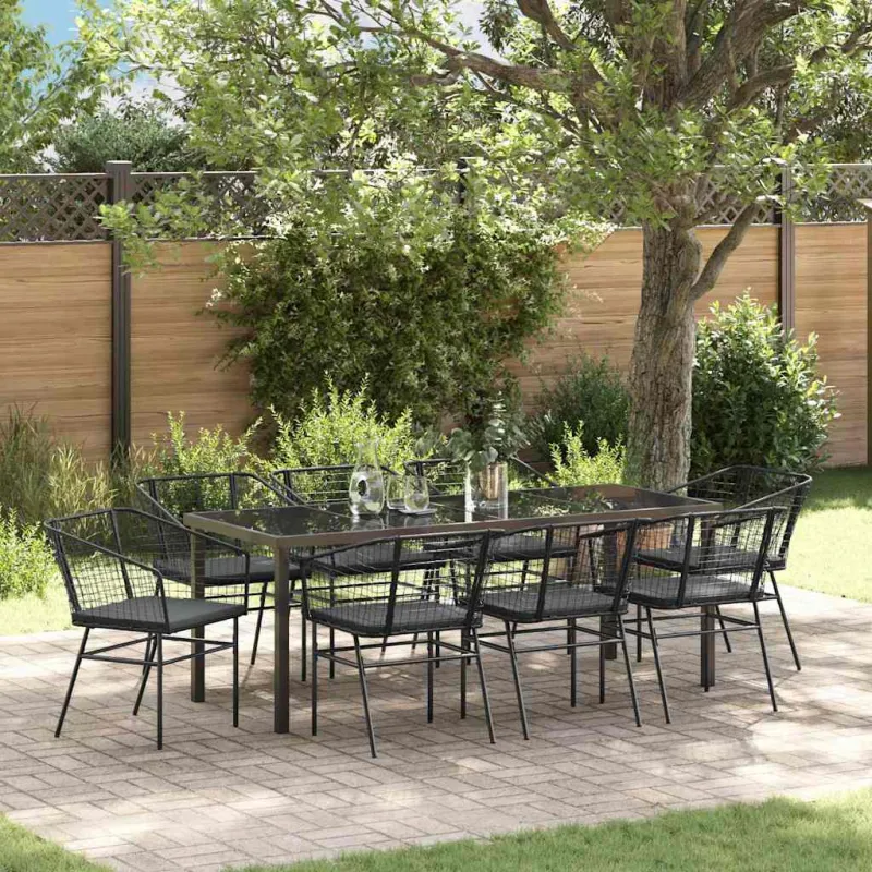 Sodo valgomojo komplektas 9 pcs Juoda poliratanas