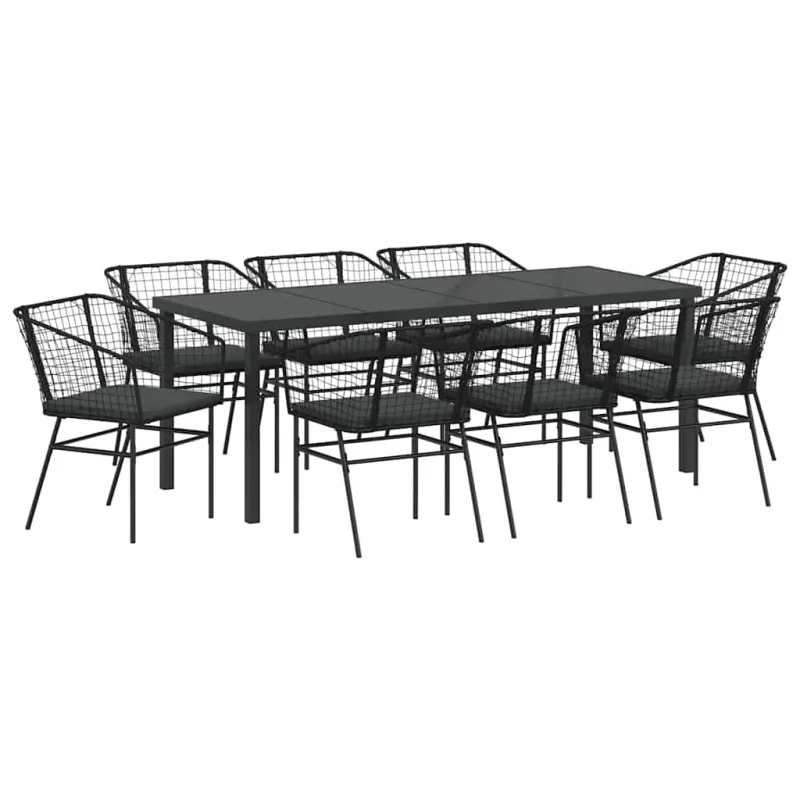 Sodo valgomojo komplektas 9 pcs Juoda poliratanas