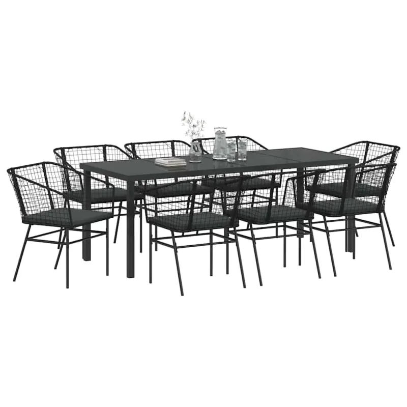 Sodo valgomojo komplektas 9 pcs Juoda poliratanas