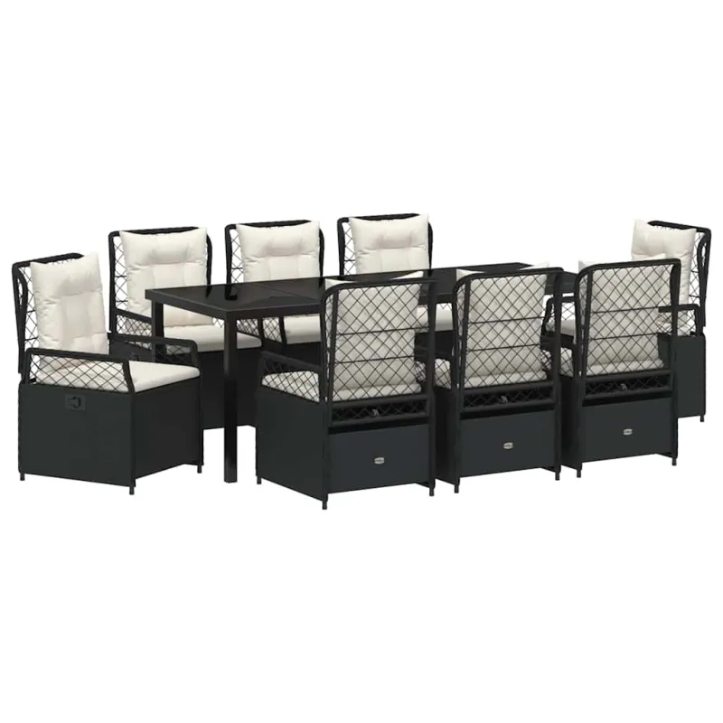Sodo valgomojo komplektas 9 pcs Juoda poliratanas