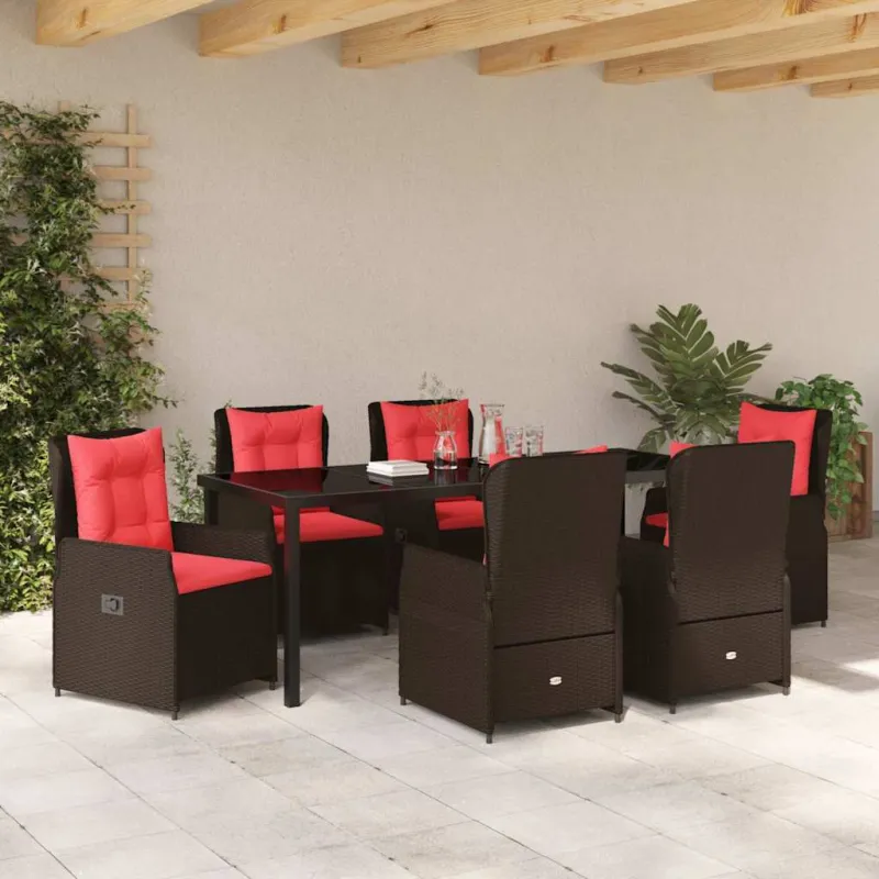 Sodo valgomojo komplektas su pagalve 7 pcs Ruda Poli ratanas