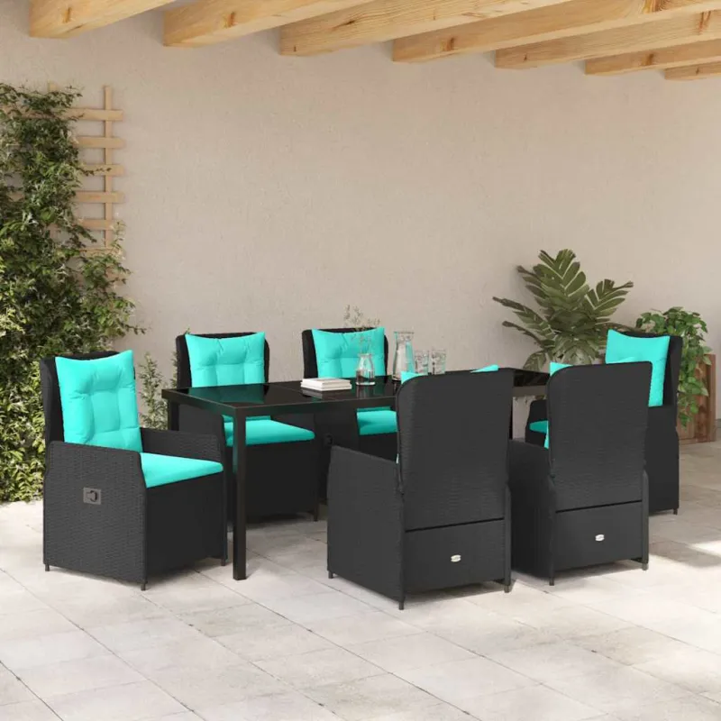 Sodo valgomojo komplektas su pagalve 7 pcs Juoda Poli ratanas
