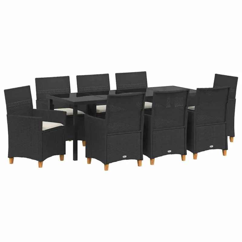 Sodo valgomojo komplektas 9 pcs Juoda poliratanas