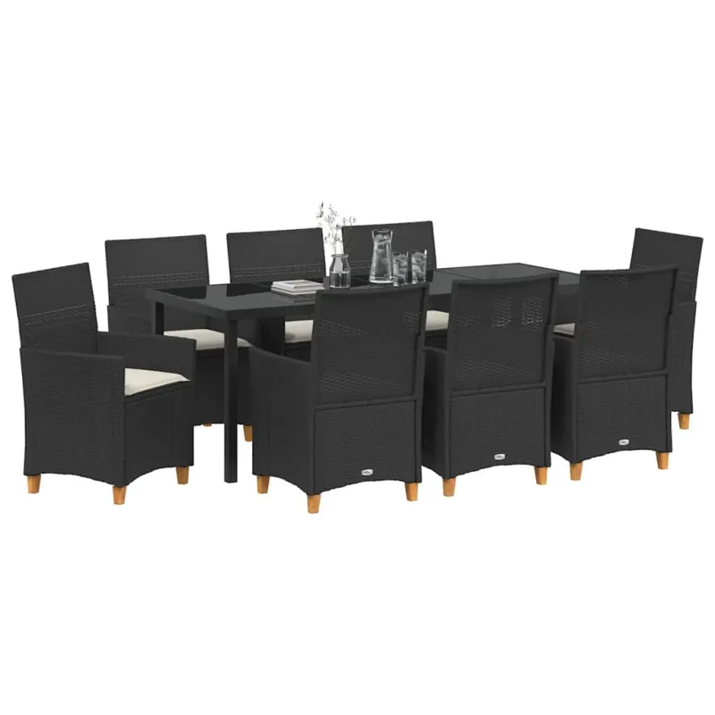 Sodo valgomojo komplektas 9 pcs Juoda poliratanas