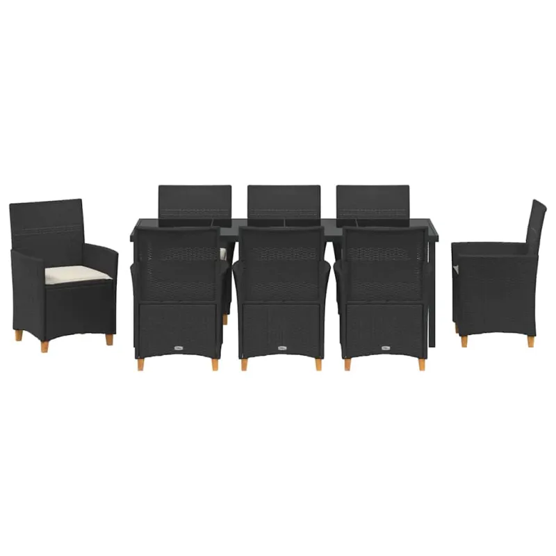 Sodo valgomojo komplektas 9 pcs Juoda poliratanas