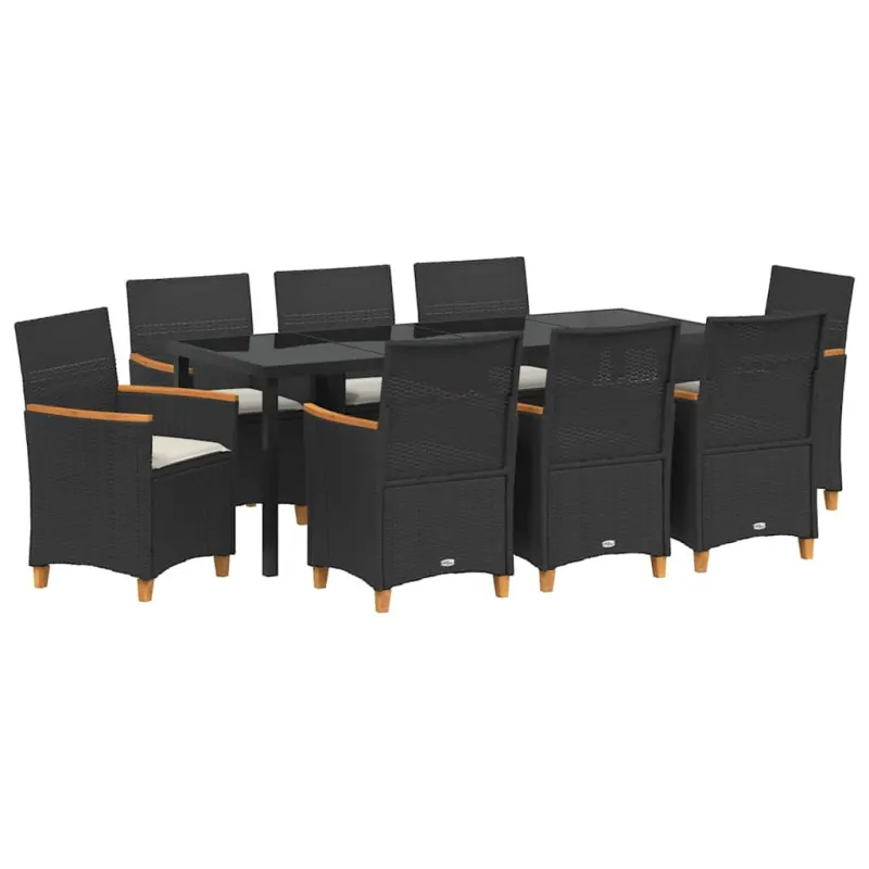 Sodo valgomojo komplektas 9 pcs Juoda poliratanas