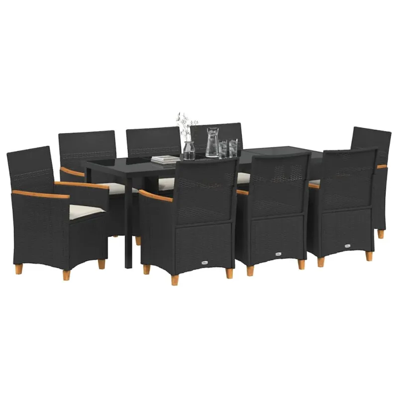 Sodo valgomojo komplektas 9 pcs Juoda poliratanas
