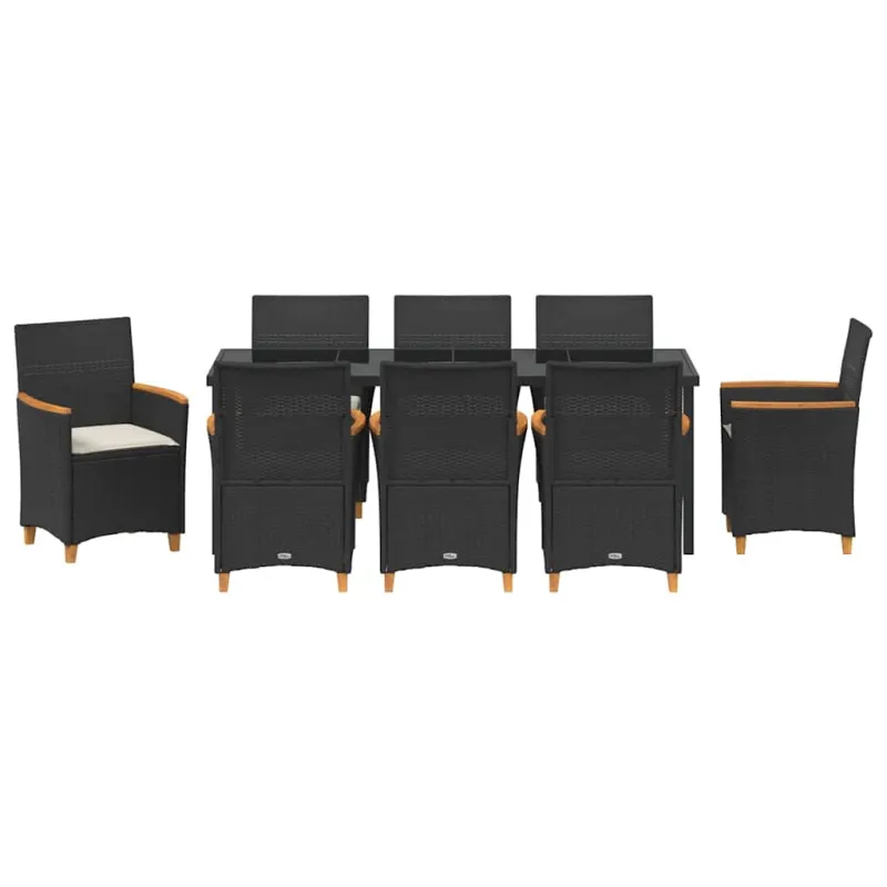 Sodo valgomojo komplektas 9 pcs Juoda poliratanas